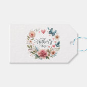 フローラリースと蝶、幸せな母の日 ギフトタグ (正面(横))