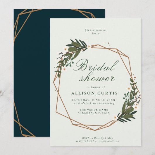 フローラリースのブライダルシャワー招待 招待状 (正面/裏面)