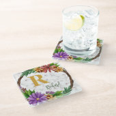 フローラリースイニシャル文字モノグラム名大理石 ガラスコースター (アングル)