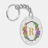 フローラリースイニシャル文字モノグラム名大理石 キーホルダー (正面左)