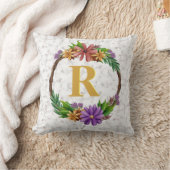 フローラリースイニシャル文字モノグラム名大理石 クッション (ブランケット)