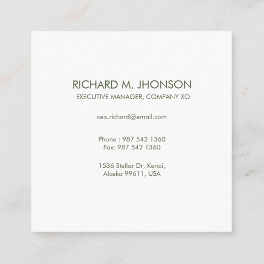 フローラリースイニシャル文字モノグラム名大理石 スクエア名刺 (裏面)