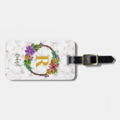 フローラリースイニシャル文字モノグラム名大理石 ラゲッジタグ (正面横)