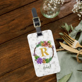 フローラリースイニシャル文字モノグラム名大理石 ラゲッジタグ