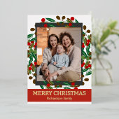 フローラリースエレガント家族のクリスマスフォト 箔シーズンカード (立ち正面)