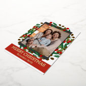 フローラリースエレガント家族のクリスマスフォト 箔シーズンカード (回転した状態)