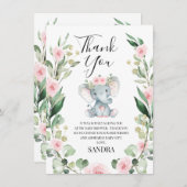 フローラリースエレファントベビーシャワーサンキューカード 招待状 (正面/裏面)