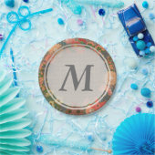 フローラリースオンフェイクバーラップモノグラム紙プレート ペーパープレート (パーティー)