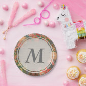 フローラリースオンフェイクバーラップモノグラム紙プレート ペーパープレート (パーティー)