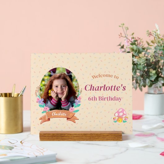 フローラリースクリーム子供の誕生日フォトウェルカム アクリルサイン (ウェディング)