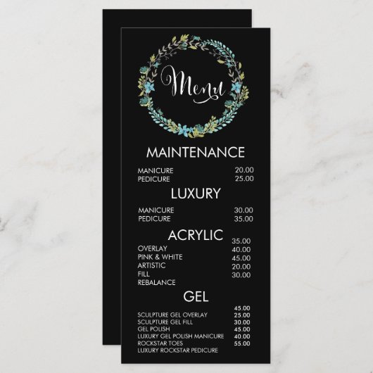 フローラリースサロンメニュー価格表カード (正面/裏面)