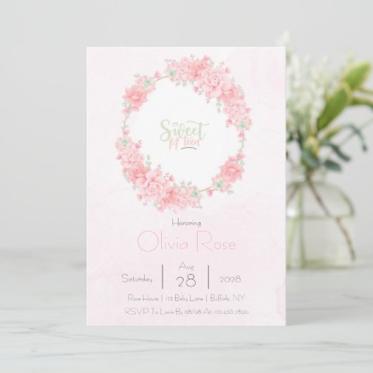 フローラリーススウィート14th女の子の誕生日パーティーの招待 招待状 (スタンド正面)