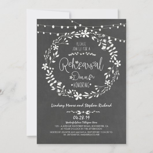 フローラリースストリングライトリハーサルディナー 招待状 (正面)