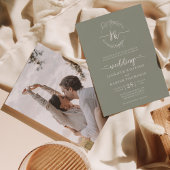 フローラリースセージグリーンモノグラム結婚写真 招待状