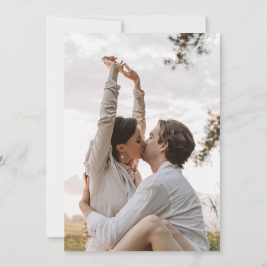 フローラリースダスティブルーモノグラム結婚写真 招待状 (裏面)