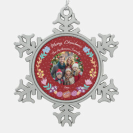 フローラリースチェシャ猫の赤いクリスマスの写真 スノーフレークピューターオーナメント