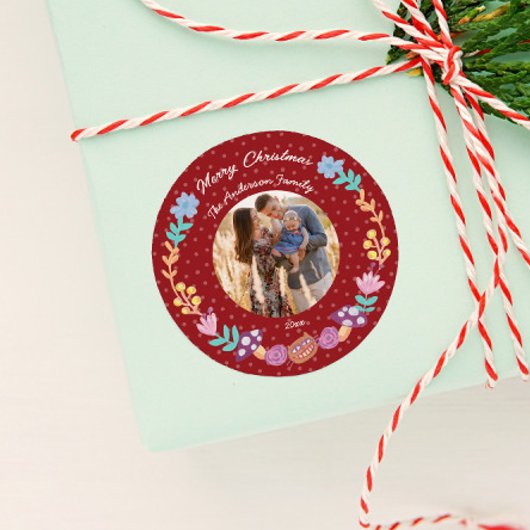 フローラリースチェシャ猫の赤いクリスマスの写真 ラウンドシール