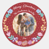 フローラリースチェシャ猫の赤いクリスマスの写真 ラウンドシール (正面)