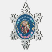 フローラリースチェシャ猫ネイビーのクリスマスフォト スノーフレークピューターオーナメント (右)