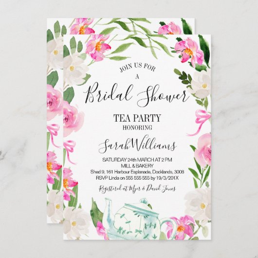 フローラリースティーパーティーブライダルシャワーの招待 招待状 (正面/裏面)