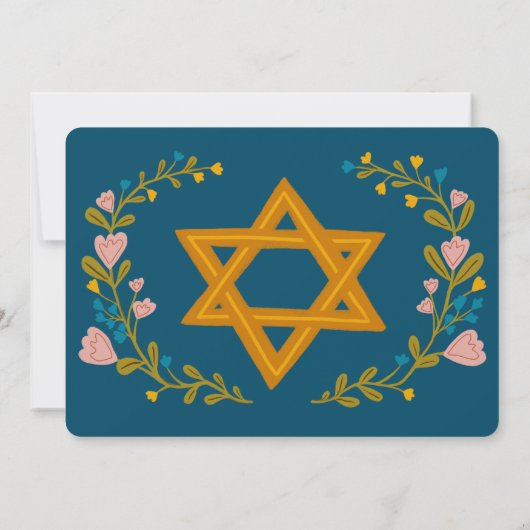 フローラリースバルミツワーハンドドローカスタムド 招待状 (裏面)