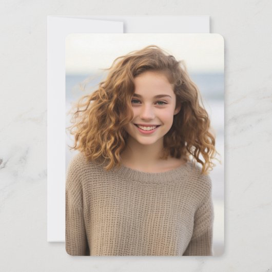 フローラリースバルミツワー手描きカスタム写真 招待状 (裏面)