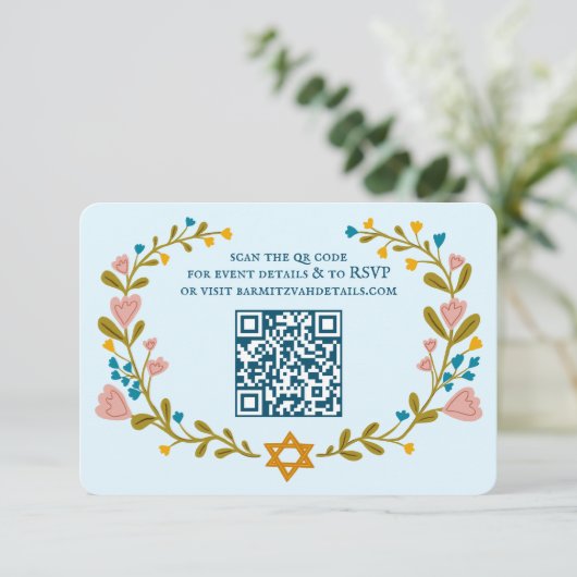 フローラリースバルミツワー手描きカスタムQRcode エンクロージャーカード (スタンド正面)