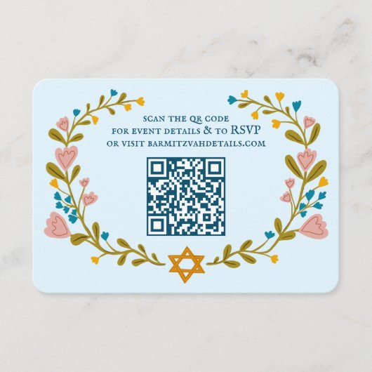 フローラリースバルミツワー手描きカスタムQRcode エンクロージャーカード (正面)