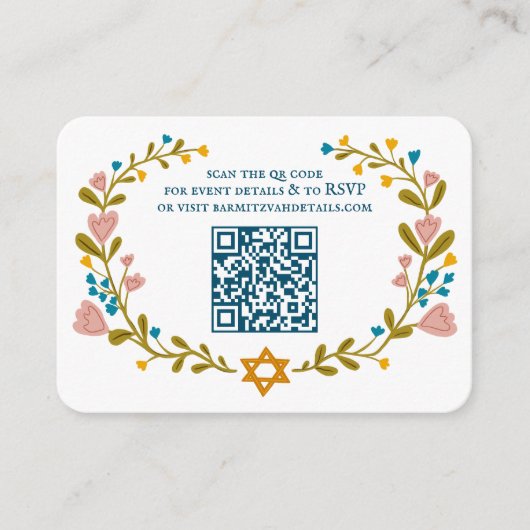 フローラリースバルミツワー手描きカスタムQRcode エンクロージャーカード (正面)