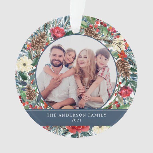 フローラリースパーソナライズされたクリスマス オーナメント (正面)