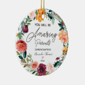 フローラリースパーソナライズされた新父母クリスマス セラミックオーナメント (右)