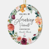 フローラリースパーソナライズされた新父母クリスマス セラミックオーナメント (左)