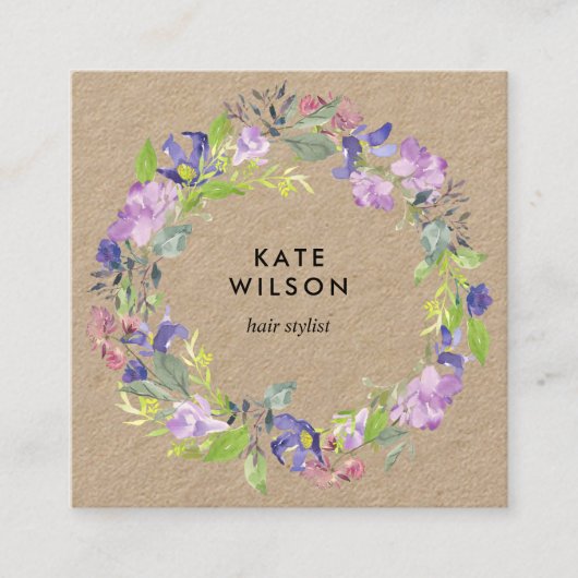 フローラリースパープルフラワーズクラフト スクエア名刺 (正面)