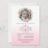 フローラリースピンクファーストホーリーコミュニオンガール 招待状 (正面)