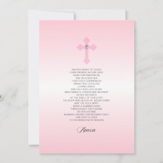 フローラリースピンクファーストホーリーコミュニオンガール 招待状 (裏面)