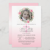 フローラリースピンクファーストホーリーコミュニオンガール 招待状 (正面/裏面)