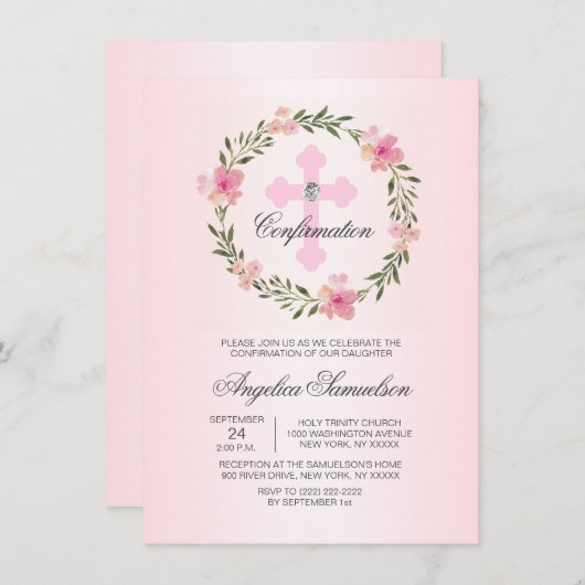 フローラリースピンク確認式ガール 招待状 (正面/裏面)