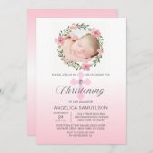 フローラリースピンク《キリスト教》洗礼式や命名式ガール | フォト 招待状 (正面/裏面)