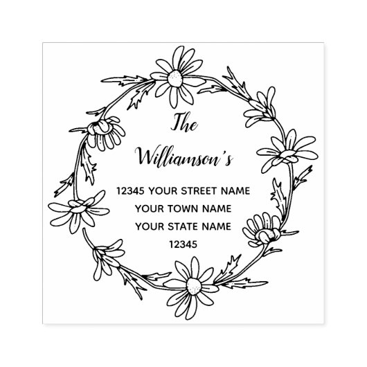 フローラリースファミリー素朴デイジー差出人住所 ラバースタンプ (インプリント)