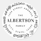 フローラリースファミリ名カスタム差出人住所 ラウンドシール (正面)