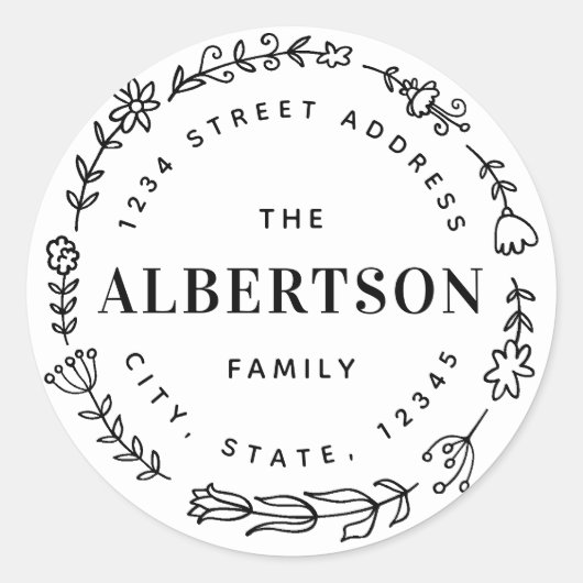 フローラリースファミリ名カスタム差出人住所 ラウンドシール (正面)