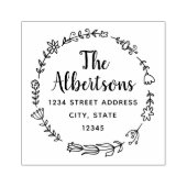 フローラリースファミリ名差出人住所スタンプ ラバースタンプ (インプリント)