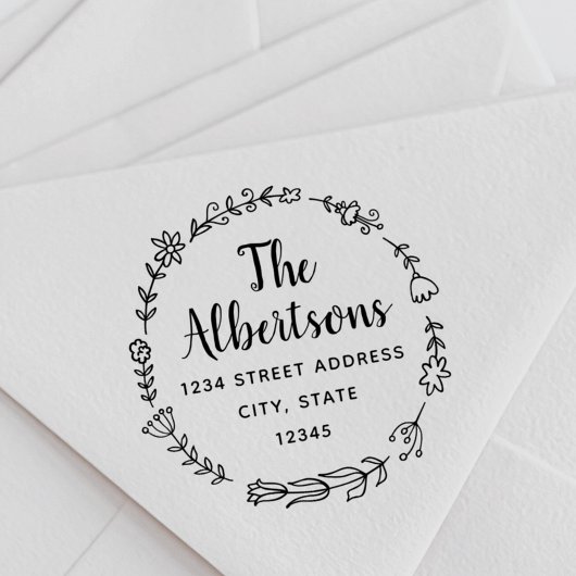 フローラリースファミリ名差出人住所スタンプ ラバースタンプ