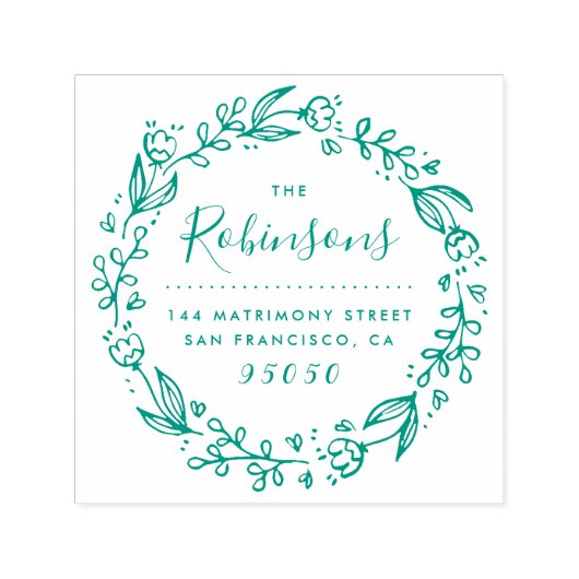 フローラリースファミリ名差出人住所緑 セルフインキングスタンプ (デザイン)