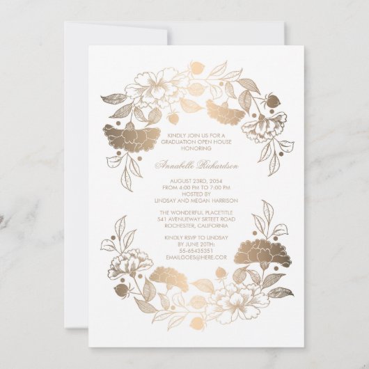 フローラリースフォトフレームの卒業 招待状 (裏面)