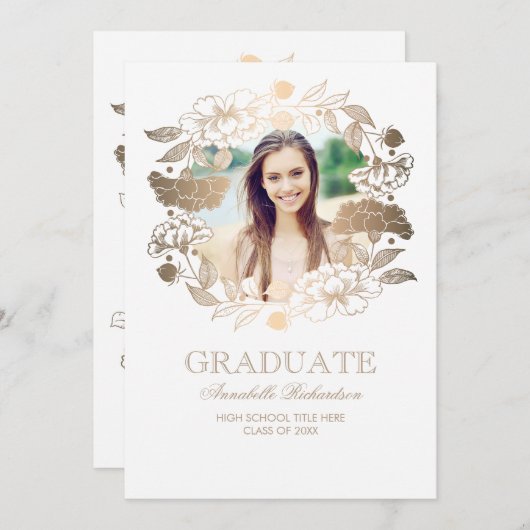 フローラリースフォトフレームの卒業 招待状 (正面/裏面)