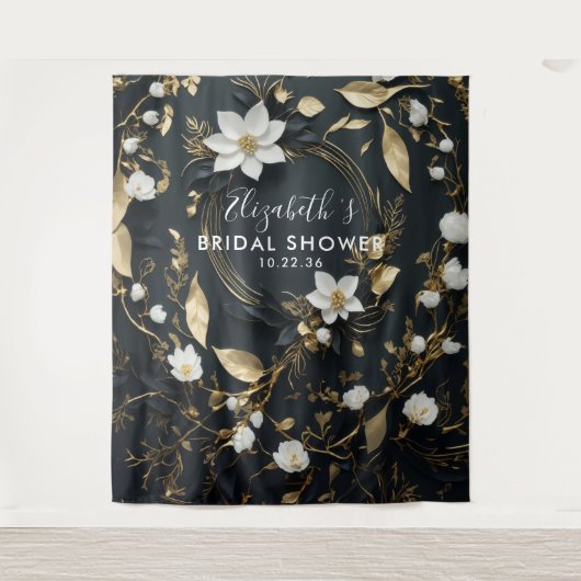 フローラリースブライダルシャワーフォトブース背景 タペストリー (正面)
