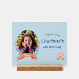 フローラリースブルー子供の誕生日フォトウェルカム アクリルサイン
