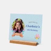 フローラリースブルー子供の誕生日フォトウェルカム アクリルサイン (傾斜)