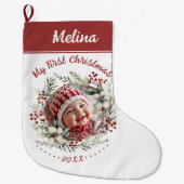 フローラリースベビーの初めてのクリスマスフローラ写真 ラージクリスマスストッキング (正面)